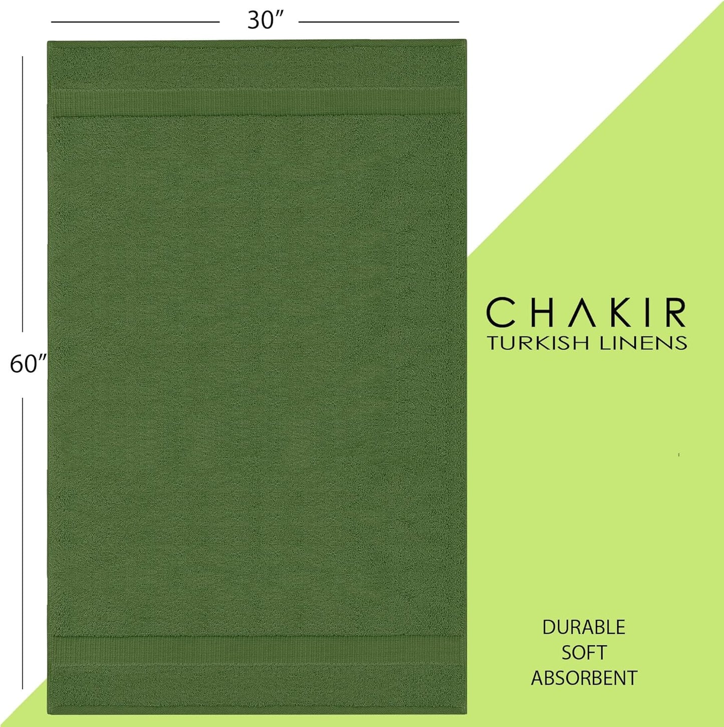 Chakir Turkish Linens | Hotel & Spa Quality 100% Cotton Luxury Turkish Towels | Soft & Absorbent (30x60 Inches Extra Large Bath Towels, Set of 4 - Moss)