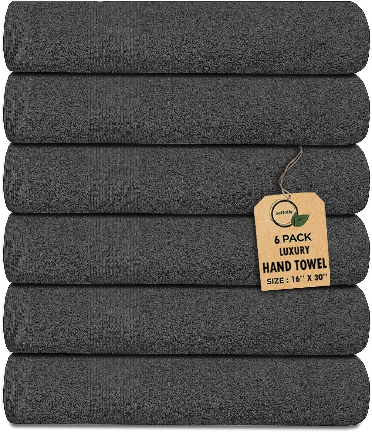 Premium Hand Towels Pack of 6 (16" x 30”) 100% Combed Ring Spun Cotton | Highly Absorbent Hand Towels Set | Ultra Soft for Home, Gym & Spa (Grey)
