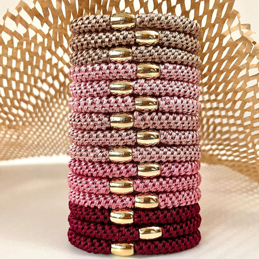 Tanha 15Pcs Hair Tie Bracelet,Hair Ties For Women Men,Ponytail Holders For Thick Hair,Strong Stretchy No Damage No Crease Hair Bands (Pink)