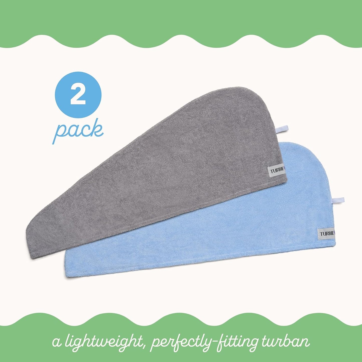 Turbie Twist 2-Pack Microfiber Hair Towel for Beauty, Travel, Gifting - Hair Wrap Turban for Straight, Wavy & Curly Hair - Premium Personal Care - Grey & Blue