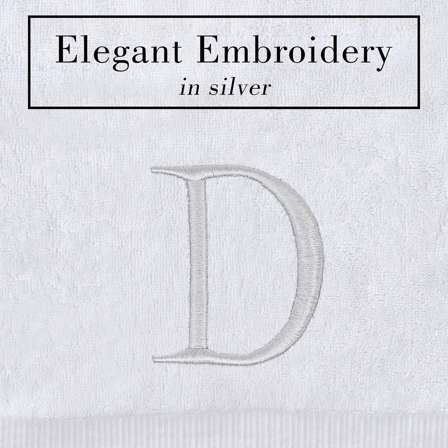 Monogrammed Hand Towels for Bathroom - Luxury Hotel Quality Personalized Initial Decorative Embroidered Bath Towel for Powder Room, Spa - GOTS Organic Certified - Pack of 2, Letter D