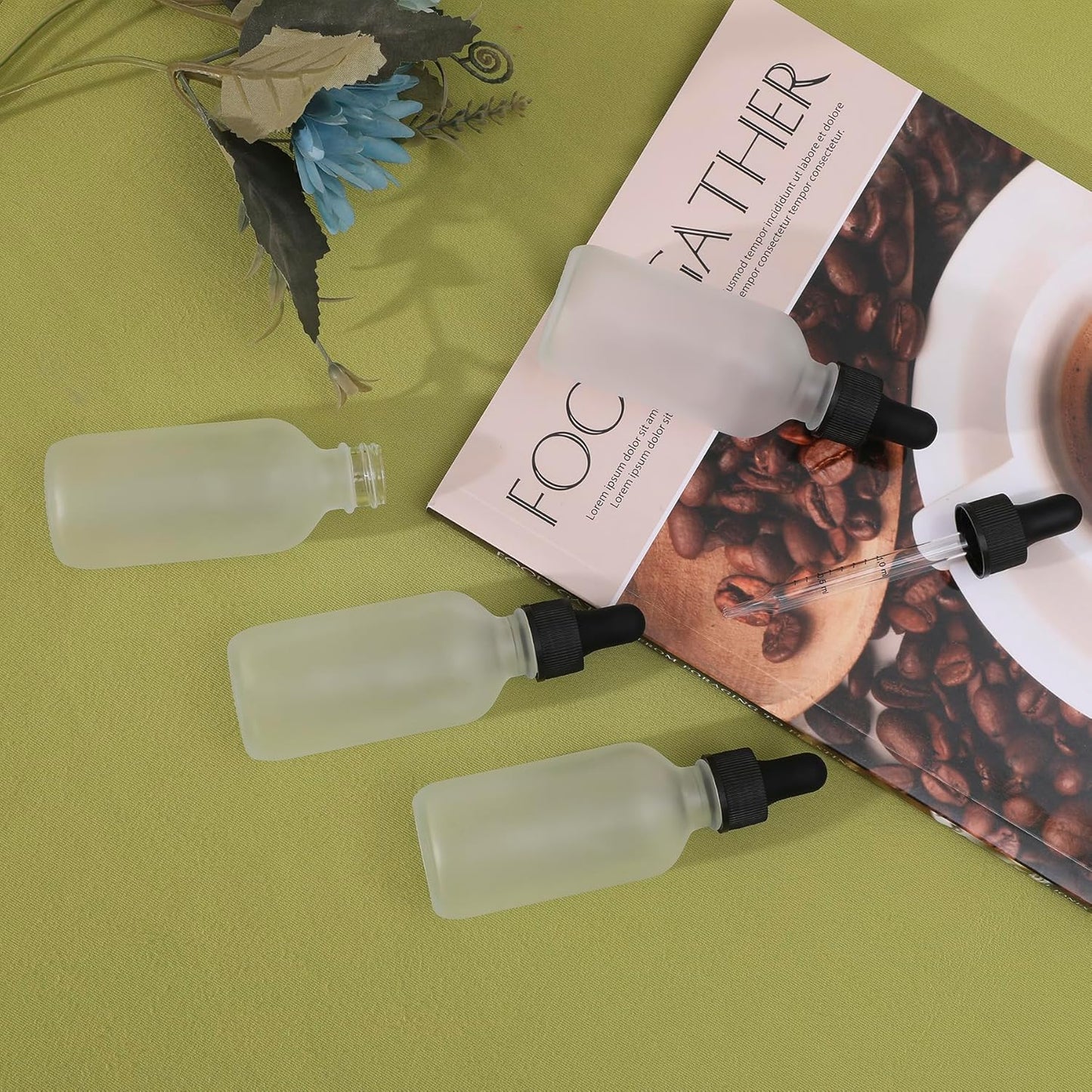 24 Pack, 2oz Glass Dropper Bottle, Preety Texture Tincture Bottles with Precise Scales Eye Droppe, for All Kinds Of Mixed Liquids,Leak-Proof Design for Easy Travel (Clear Frosted)