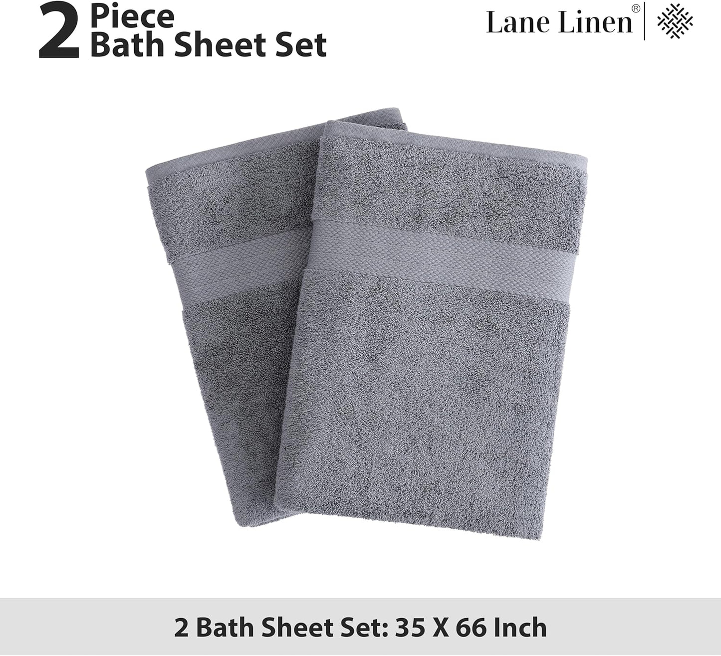 LANE LINEN 100% Cotton 2 Pack Bath Sheets (35"x66") - Ring Spun, Extra Large Cotton Bath Towels Set - Quick Dry, Soft & Absorbent Oversized Towel Set - Remains Soft After Multiple Washes - Cool Grey