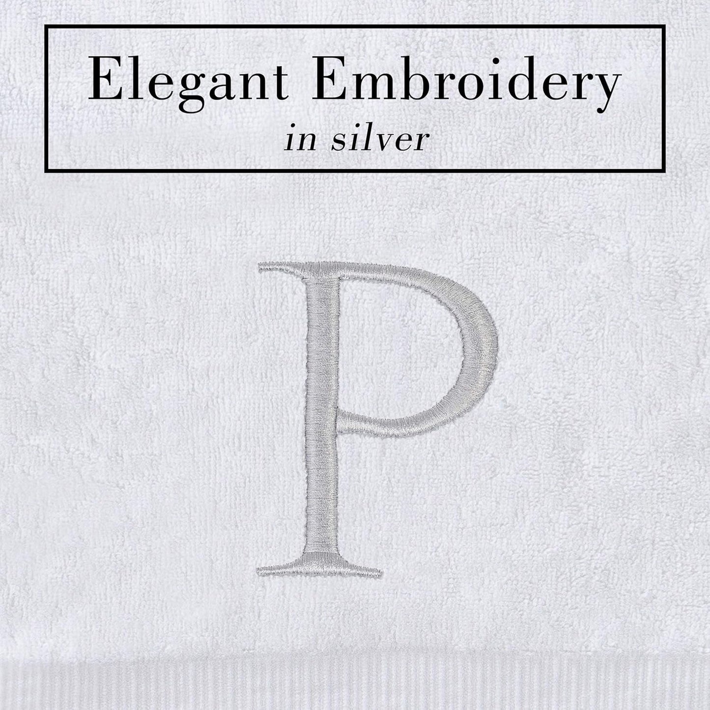 Monogrammed Hand Towels for Bathroom - Luxury Hotel Quality Personalized Initial Decorative Embroidered Bath Towel for Powder Room, Spa - GOTS Organic Certified - Set of 2 Letter P
