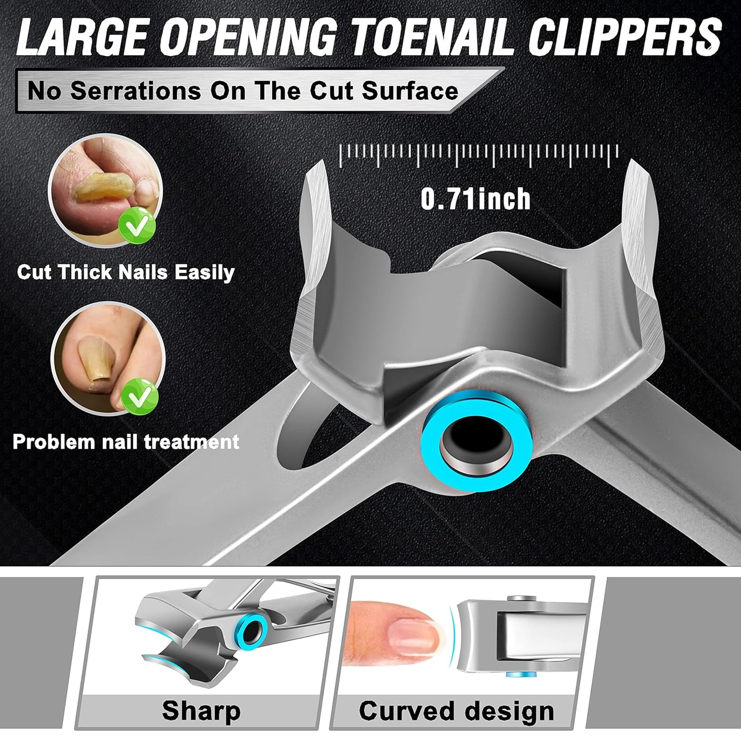 Toenail Clippers for Seniors Thick Toenails, Aucurwen Heavy Duty Toe Nail Clippers Adult Thick Nails Long Handle, Large Toenail Clippers for Thick Nails 7Pcs