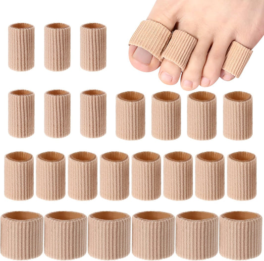 Blulu 24 Pieces Toe Tubes 0.98 Inches Cushion Tube Corn Pads for Toes Sleeves Soft Gel Protectors for Cushions Corns Blisters Calluses 3 Size(Skin Color,Assorted Sizes)