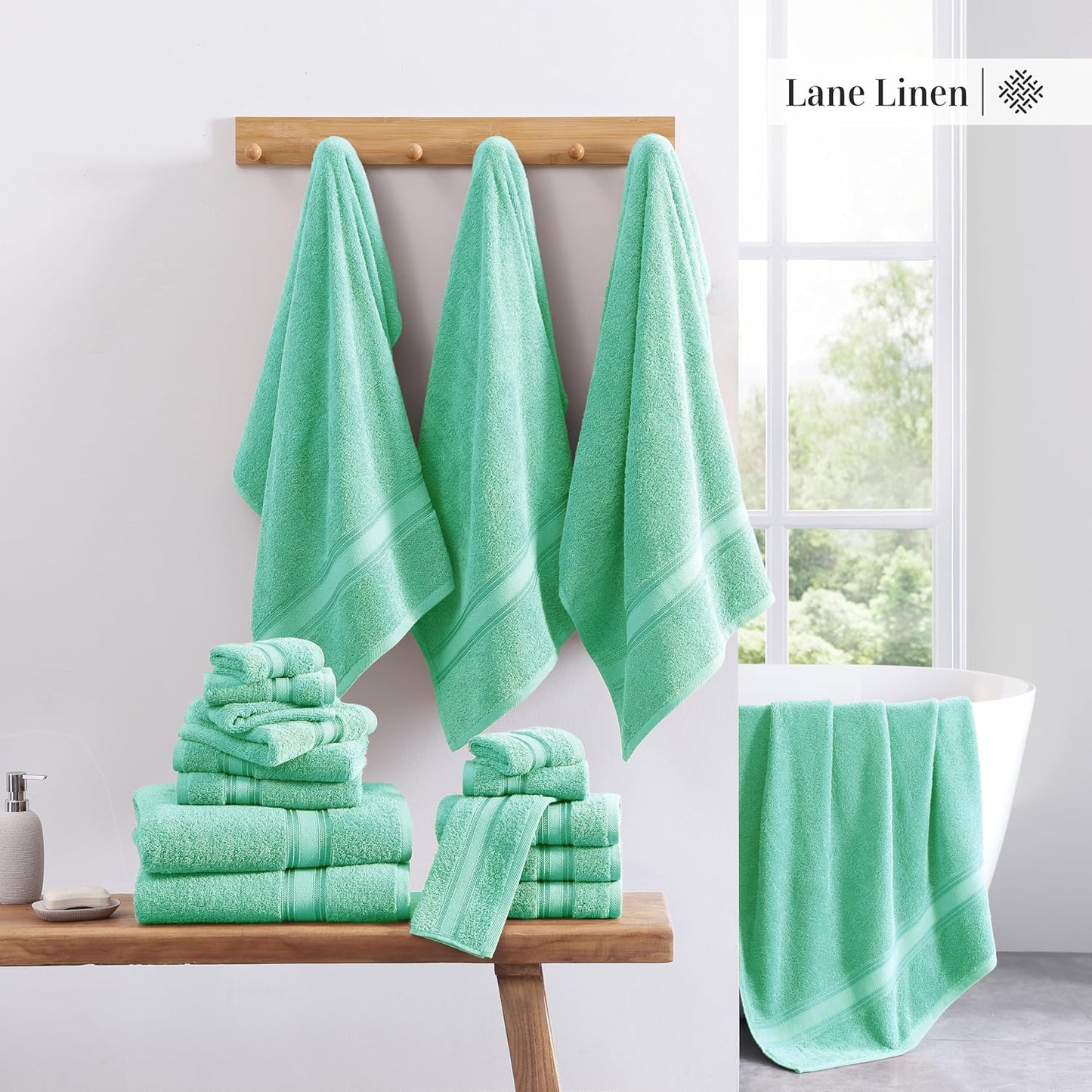 LANE LINEN 100% Mercerized Cotton Luxury Bathroom Towels Set - 18 Pieces - Zero Twist Technology - 6 Bath, 6 Washcloths, 6 Hand Towels - Remains Soft & Absorbent Even After Multiple Washes - Aqua Sky