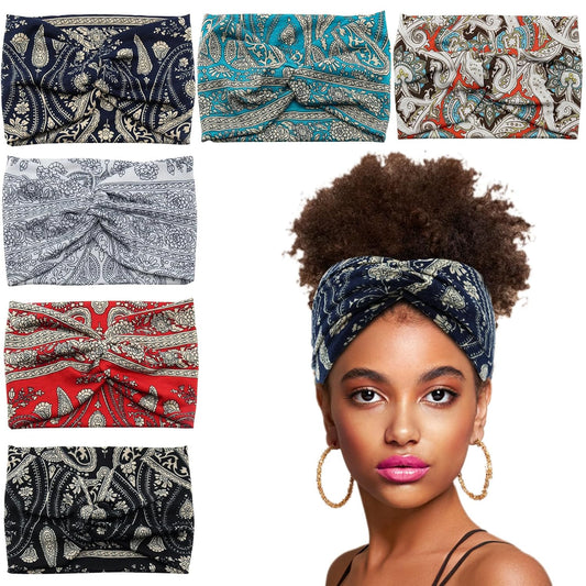 Wide Headbands for Women Girls, Large Bandana Boho Headbands Workout Yoga Running Hair Bands for Women's Hair, Non Slip Sweat Head Bands,Pack of 6