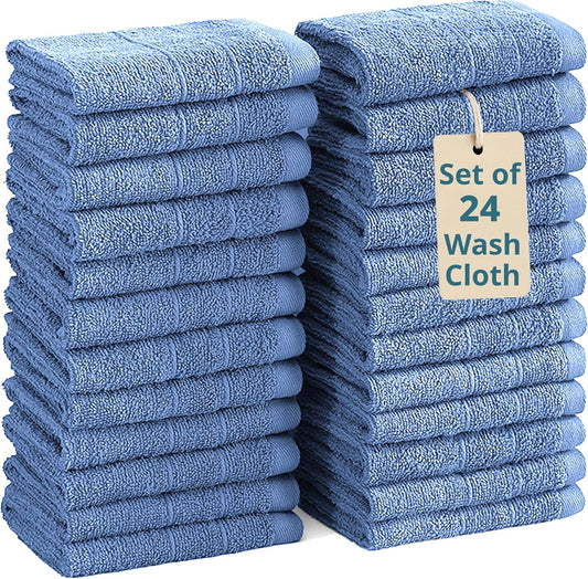 Casa Platino 100% Cotton Wash Cloths 24 Pack - Spa & Salon Quality - Ring Spun Cotton Face Cloths- Soft & Absorbent Washcloths for Shower, Home, Kitchen - Fingertip Towels - 13"x13", Cerulean Blue