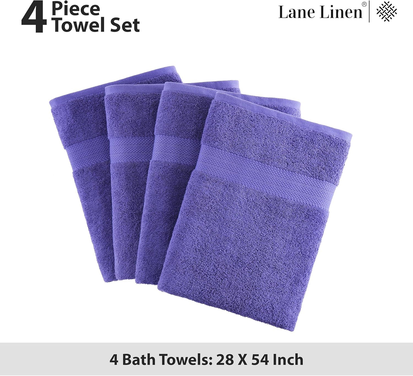 LANE LINEN 100% Cotton Bath Towels Set of 4 (28"x54") - Ring Spun Mercerized Cotton Bathroom Towel Set - Quick Dry, Soft & Absorbent Large Bath Towels - Holds Well After Multiple Washes - Blue Irish