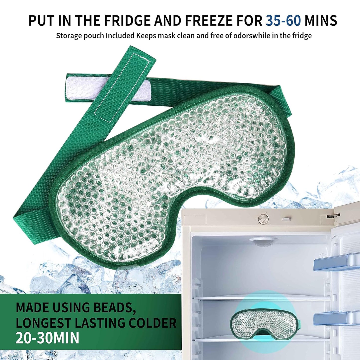 Cooling Eye Mask with Gel Bead, Reusable Cold Compress Ice Pack Sleeping Eye Cooling Pads for After Eyelid Surgery, Puffiness, Puffy Eyes, Headache, Migraine Relief(Dark Green)