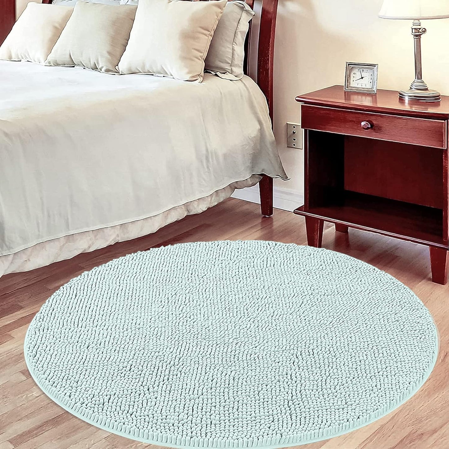 MAYSHINE Round Area Rug Set for Bathroom | Soft Plush Chenille Bath Mat, Water Absorbent Non-Slip Bathroom Rug | Washable Shag Carpet for Shower, Bedroom, or Home Décor | 36"x36" (Round) | Spa Blue