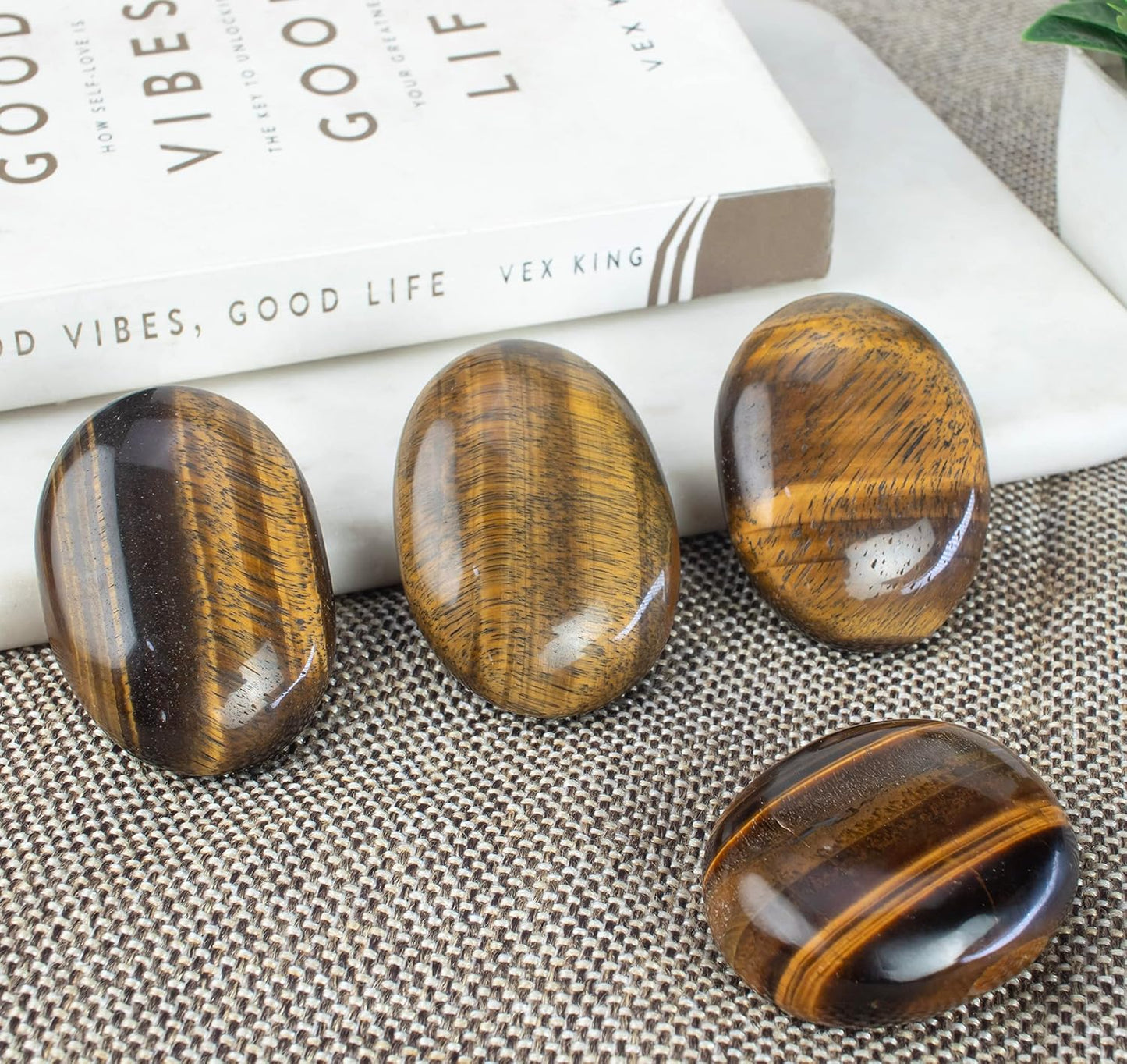 Crocon 50mm Tiger Eye Large Palm Stone 900+ Carats Pocket Worry Stones for Natural Chakra Balancing Reiki Healing Stones and Crystal Healing Spa Energy Crystals Gifts for Women