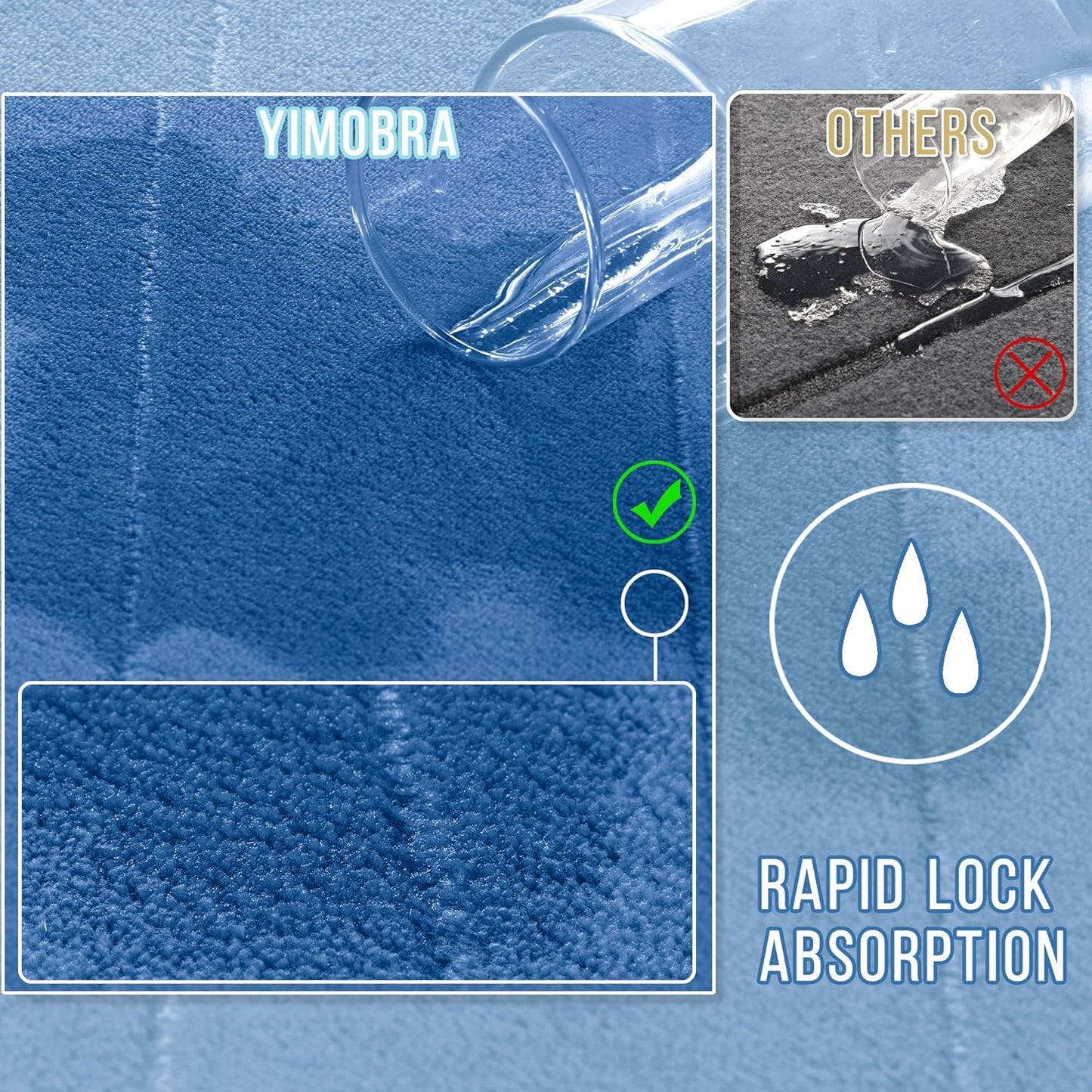 Yimobra Memory Foam Bath Mat, Super Soft Absorbent Bathroom Rug Non Slip 24x17 Inch, Quick Dry, Machine Washable Floor Carpet for Tub Shower, Home Decor Accessories, Blue