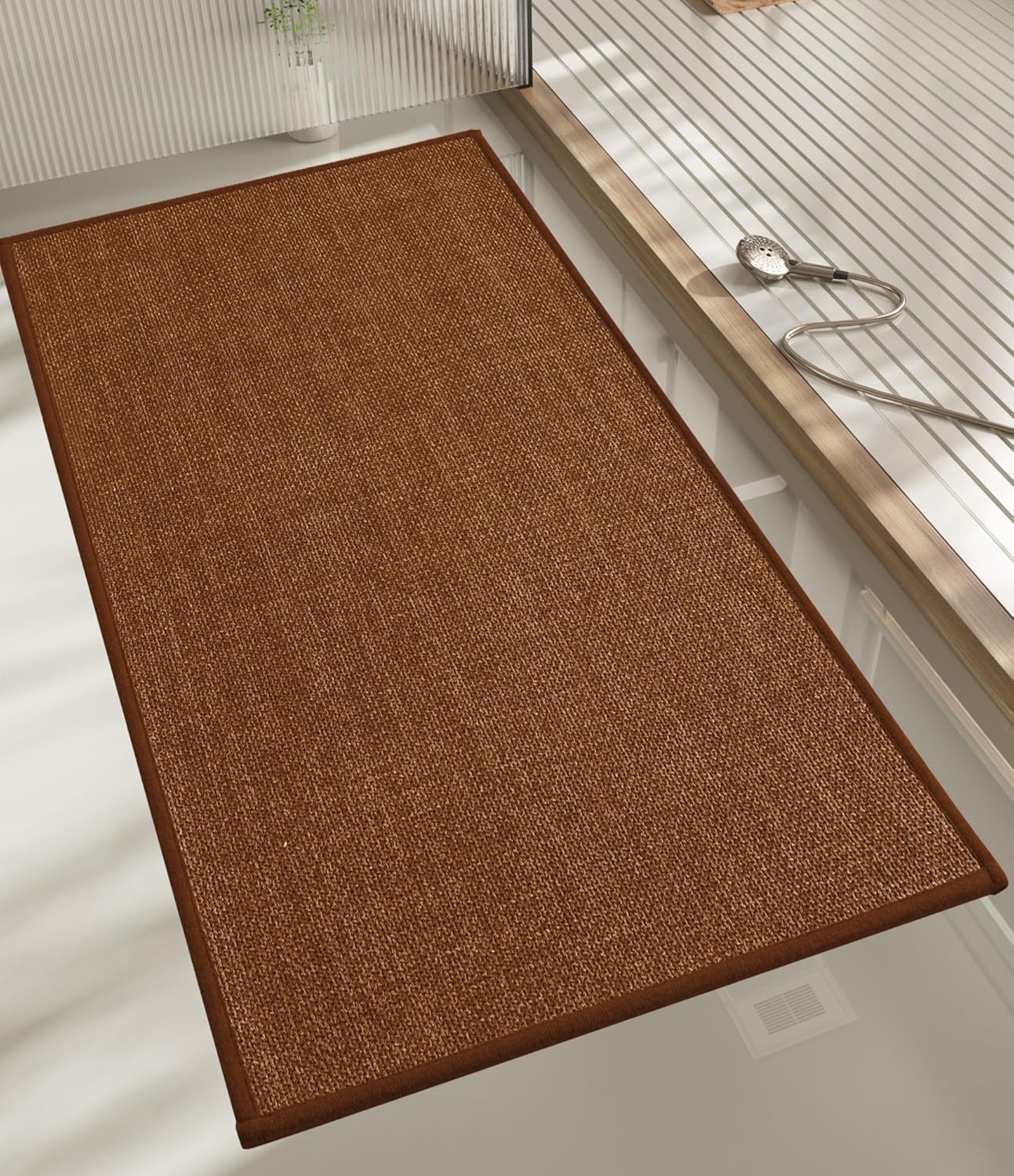 chakme Bathroom Rugs Mat 47x17, Ultra Thin Bath Rug Non Slip Runner Quick Dry Absorbent Bath Mat for Bathroom, (Rust, 47"x17")
