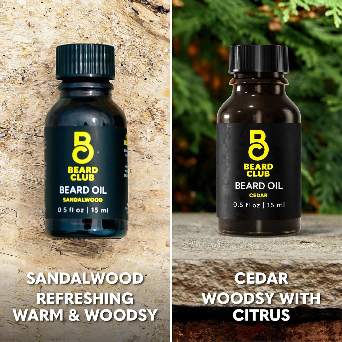 The Beard Club Duo Pack: Premium Cedar & Sandalwood Beard Oils for Men - Natural Moisturizer, Conditioner - Hydrates, Softens, Strengthens Hair Follicles & Soothes Skin - For All Beard Types