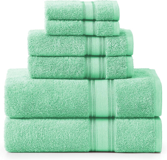 LANE LINEN Luxury Bath Towels Set - 6 Piece Set, 100% Cotton Bathroom Towels, Zero Twist, Quick Dry Soft Absorbent Shower 2 Bath Towel, 2 Hand Towel, 2 Wash Cloths - Aqua Sky