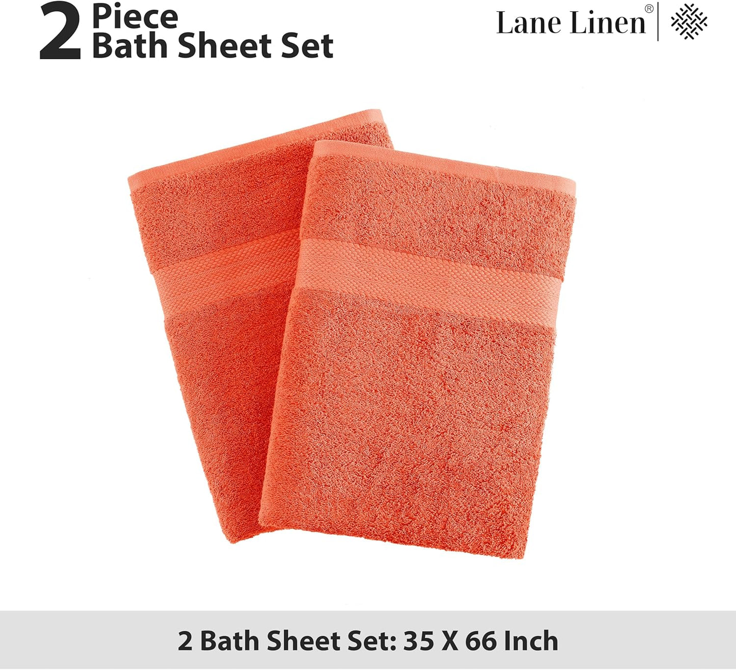 LANE LINEN 100% Cotton 2 Pack Bath Sheets Set (35"x66") - Ring Spun Cotton Extra Large Bath Towels Set - Quick Dry, Soft & Absorbent Oversized Towel Sets - Dorm Essentials for Boys - Tiger Lily