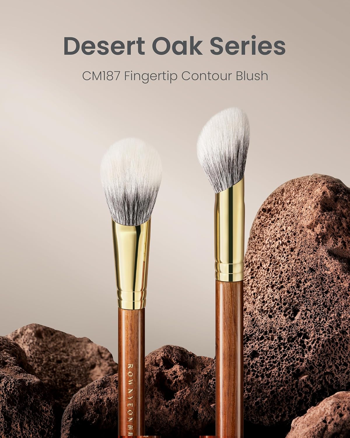 Desert Oak Series Fingertip Contour Brush - Finger-Shaped Dual Goat Hair for Seamless Blush & Sculpting, Bubinga Handle & Brass Ferrule (CM 187)