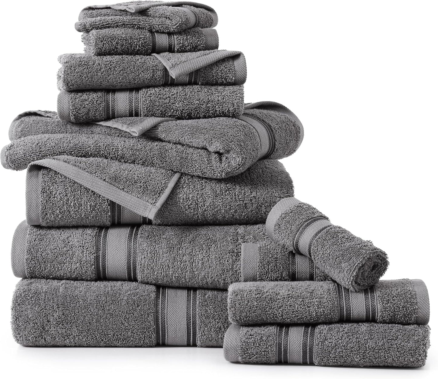LANE LINEN Luxury Bath Towels Set - 12 Piece, 100% Cotton, Zero Twist, Super Soft & Absorbent, Includes 4 Bath Towels, 4 Hand Towels, 4 Washcloths - Cool Grey