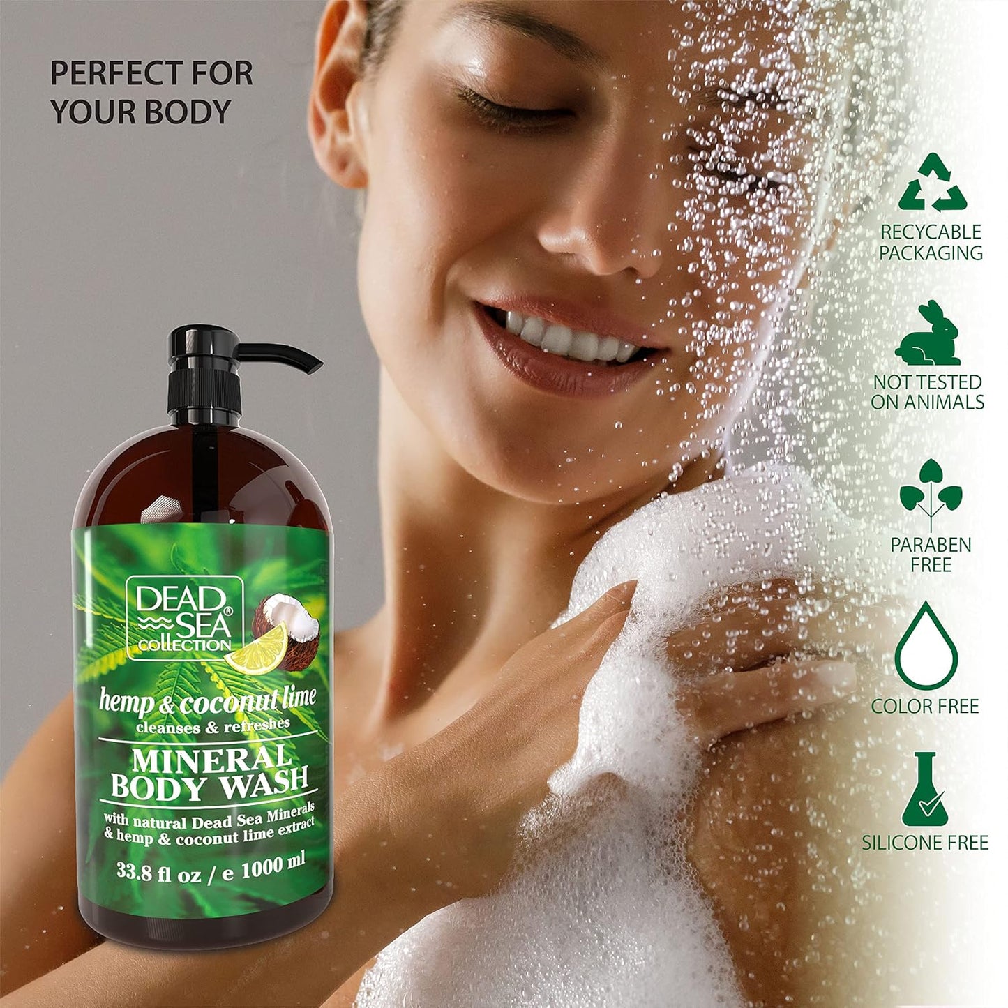 Dead Sea Collection Hemp & Coconut Lime Body Wash for Women and Men – with Pure Dead Sea Minerals - Cleanses and Moisturizes Skin - Pack of 2 (67.6 fl. oz)