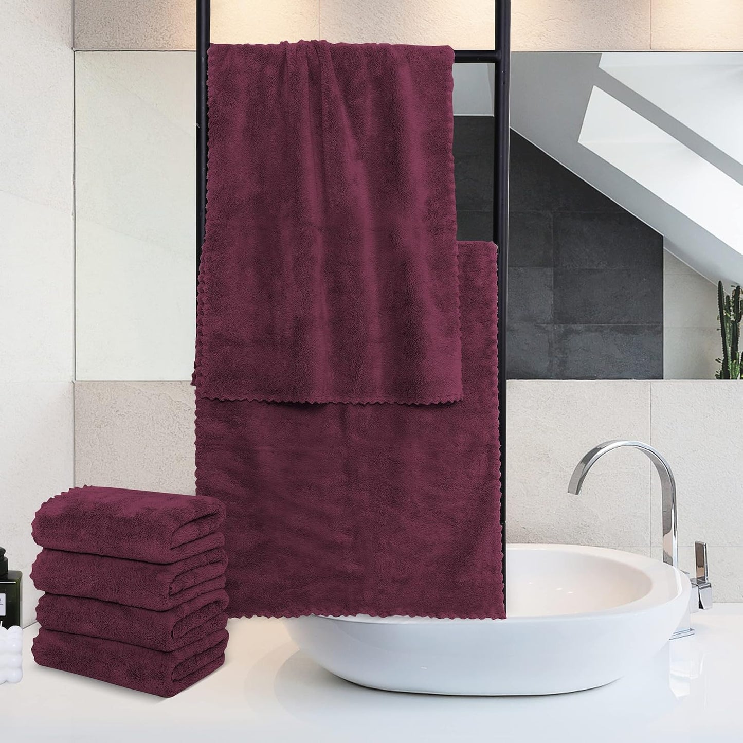 MOONQUEEN 18 Pack Premium Hand Towels - Quick Drying - Microfiber Coral Velvet Highly Absorbent Towels - Multipurpose Use as Hotel, Bathroom, Shower, Spa, Hand Towel 16 x 28 inches (Burgundy)