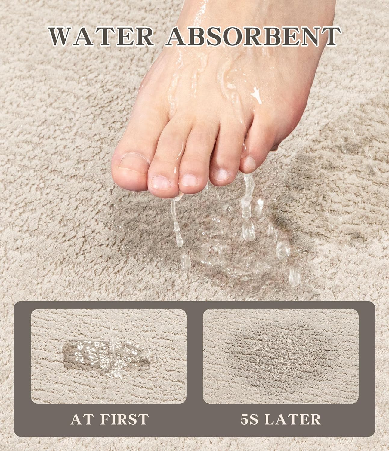 chakme Bathroom Rugs Mat U-Shaped 24x17, Ultra Thin Non Slip Bath Mat Small Quick Dry Absorbent Bath Mat for Bathroom Floor, (Light Beige, U-24"x17")