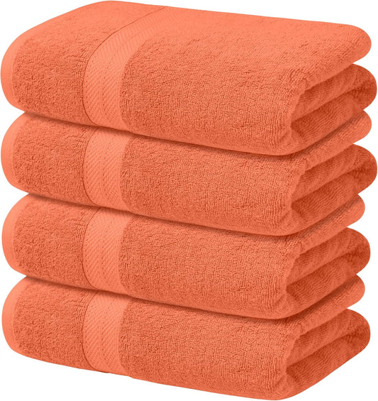 Avalon Towels Orange Bath Towels Set of 4 pcs (27x54 inches), 100% Cotton Towel Absorbent and Quick Dry Orange Towel for Bathroom, Super Soft and Perfect for Daily Use