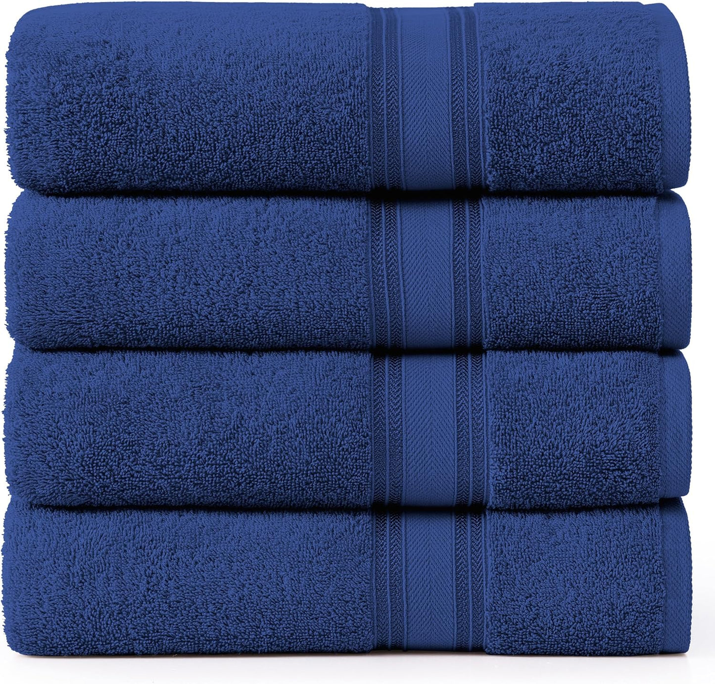 LANE LINEN 100% Cotton 4 Pack Bath Towels (28"x54") - Zero Twist, Mercerized Cotton Towels Set for Bathroom - Quick Dry, Soft & Absorbent Large Bath Towel Set - Dorm Essentials for Boys - Navy Blue