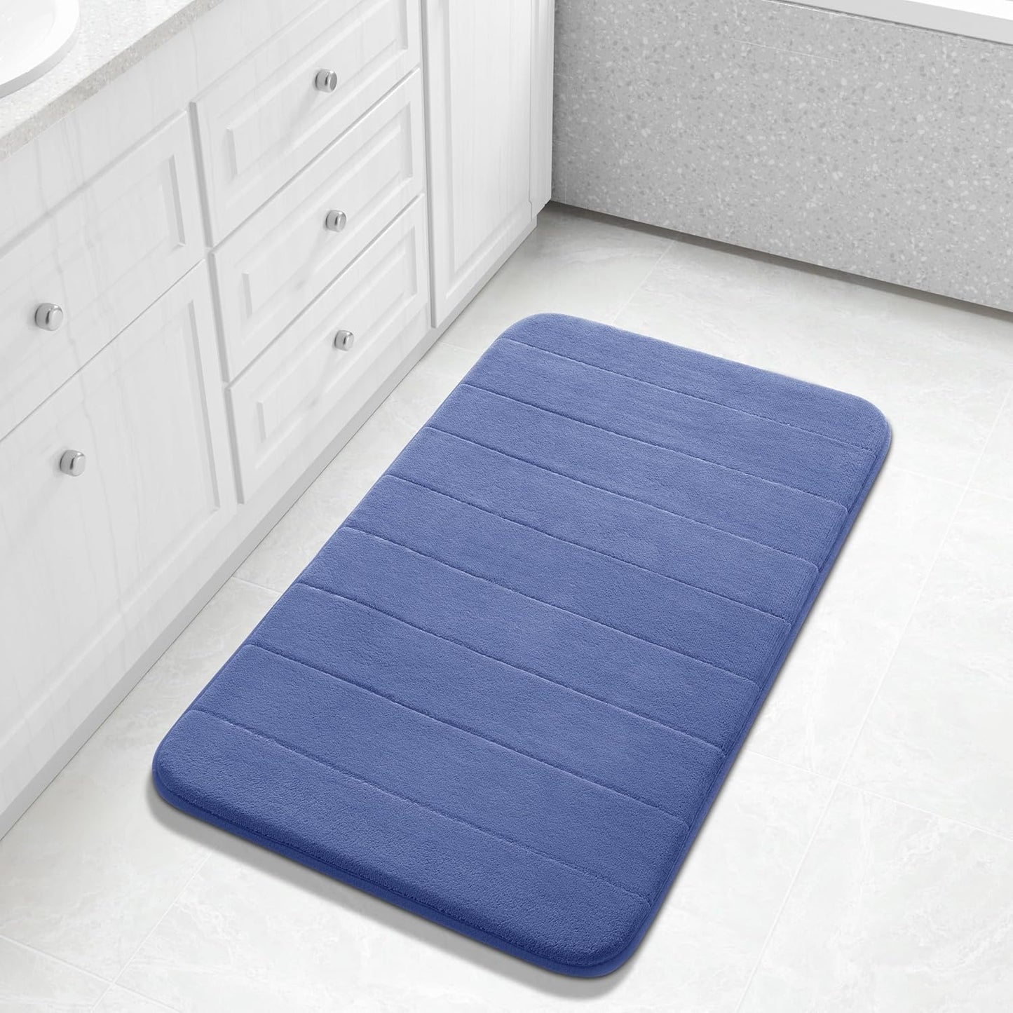 Yimobra Large Bath Mat 36"x24", Super Soft Quick Dry Memory Foam Bathroom Rug, Water Absorbent, Non Slip Backing Machine Washable for Tub Shower, Thick Comfort Support, Navy Blue
