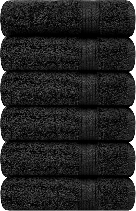 Ample Decor Hand Towels for Bathroom 18 X 28 Inch 600 GSM 100% Cotton, Soft Absorbent - 6 Pcs Black