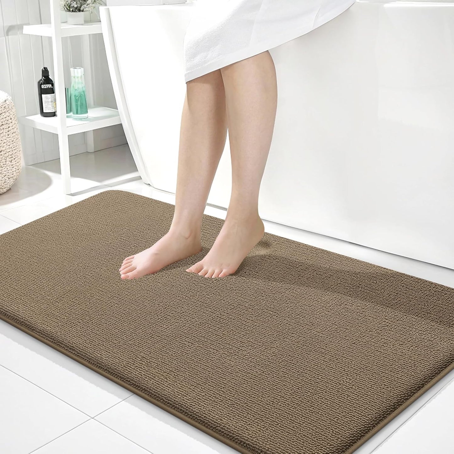 OLANLY Thick Memory Foam Bath Mat Rug 44x24, Extra Soft Absorbent Bathroom Rug, Quick Dry Bath Mats, Non-Slip, Machine Washable Carpet for Bathroom, Tub and Shower, Home Decor Accessories, Tan