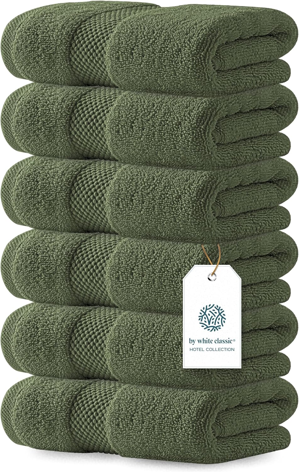 White Classic Luxury Forest Green Hand Towels - Soft 100% Turkish Cotton | Highly Absorbent Hotel spa Bathroom Towel Collection | 16x30 Inch | Set of 6