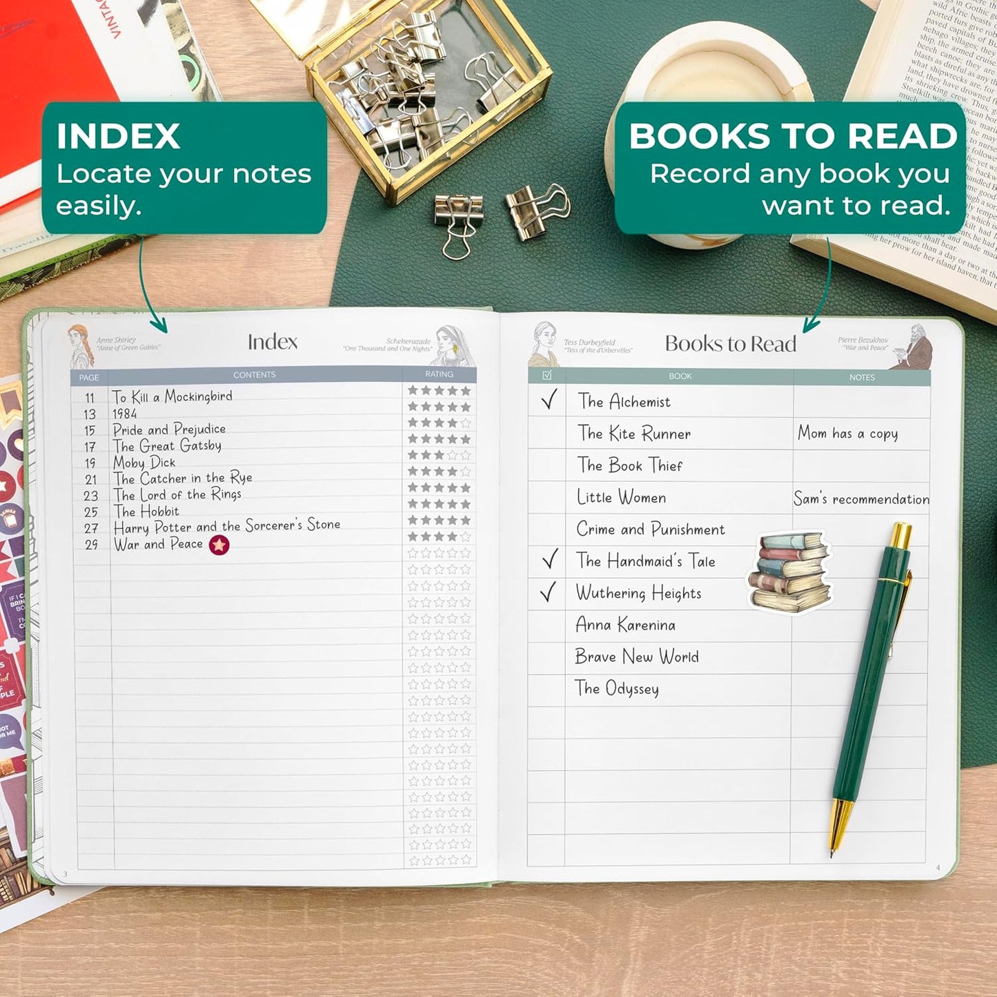Skyline Reading Journal – Book Review Log & Tracker for Reading Tracking – Accessories & Gift for Book Lover, 7.6x9.2” (Mint Debossed)