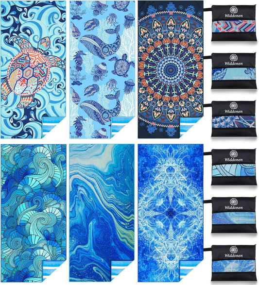 6 Pack Microfiber Lightweight Beach Towel Sand Free Quick Dry Absorbent Thin Compact Towels for Swimming Pool Camping Beach Accessories Large Easy Pack Travel Things for Vacation Essentials Gift