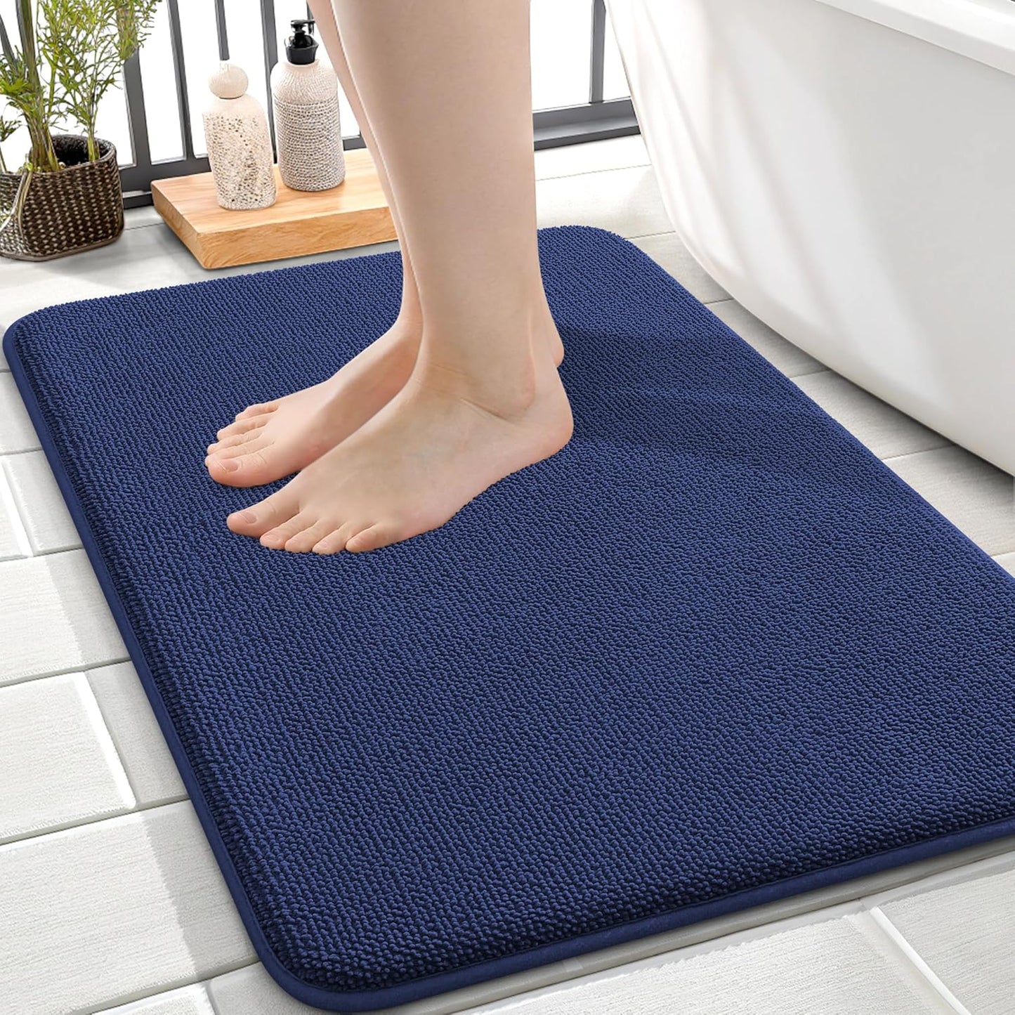 OLANLY Thick Memory Foam Bath Mat Rug 24x16, Extra Soft Absorbent Bathroom Rug, Quick Dry Bath Mats, Non-Slip, Machine Washable Carpet, Tub and Shower, Home Decor Accessories, Twilight Sapphire