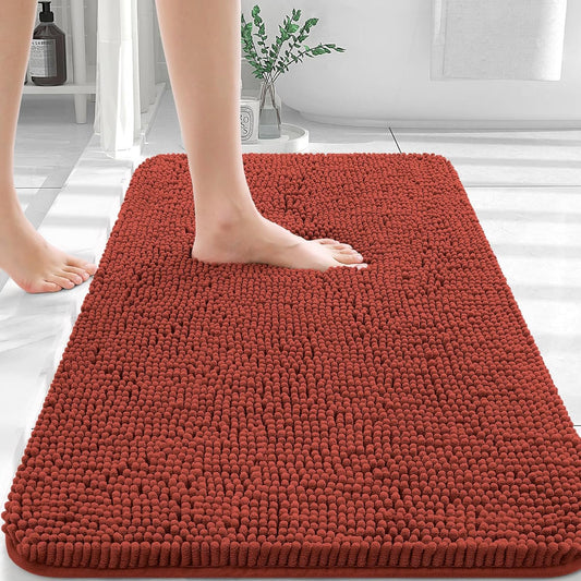 OLANLY Bathroom Rugs 30x20, Extra Soft Absorbent Chenille Bath Rugs, Rubber Backing Quick Dry, Machine Washable Bath Mats for Bathroom Floor, Tub and Shower, Home Decor Accessories, Rustic Terracotta