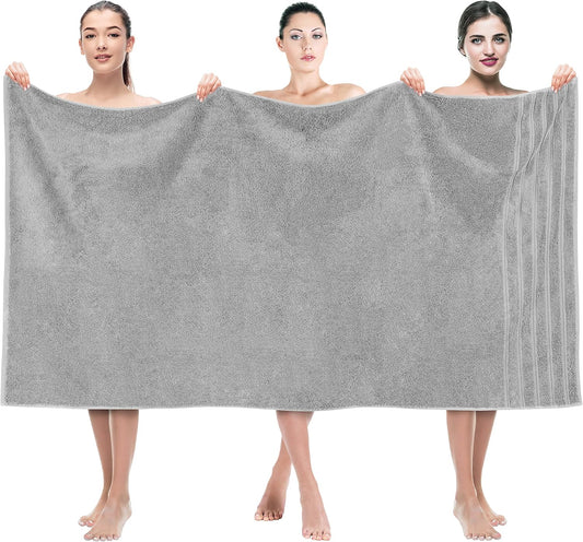 American Soft Linen 35x70 Jumbo Large Bath Towels, 600 GSM 100% Cotton Turkish Bath Sheet, Oversized Luxury Bath Towels for Bathroom Beach and Pool, Light Grey