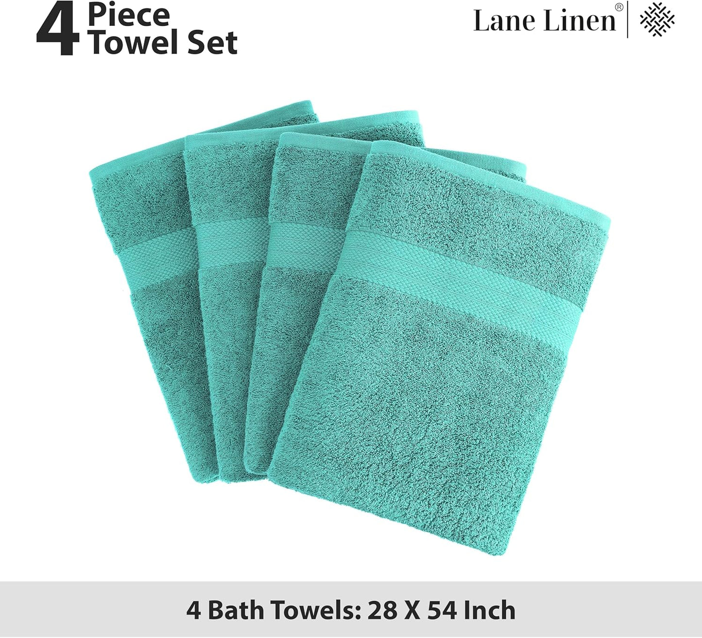 LANE LINEN Bathroom Towels Set (4 Pack)- 100% Cotton Luxury Bath Towels for Bathroom, Soft Shower Towels, Quick Dry Turkish Bath Towels, Super Absorbent Hotel Quality Bath Towel Set (28"x 54")- Teal