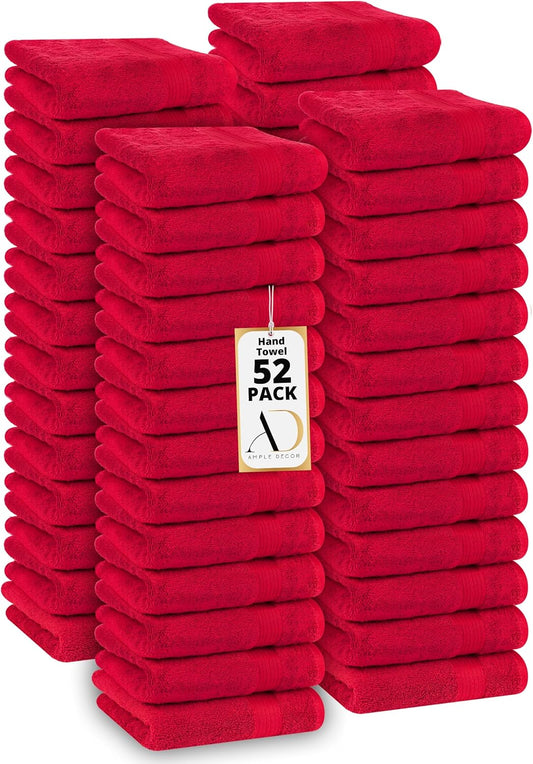 Ample Decor Hand Towel 18 X 28 Inch Pack of 52 600 GSM 100% Cotton, Soft Absorbent Thick Durable Premium Quality, for Hotel, Bathroom, Spa, Daily Use, Gym - Machine Washable - Red