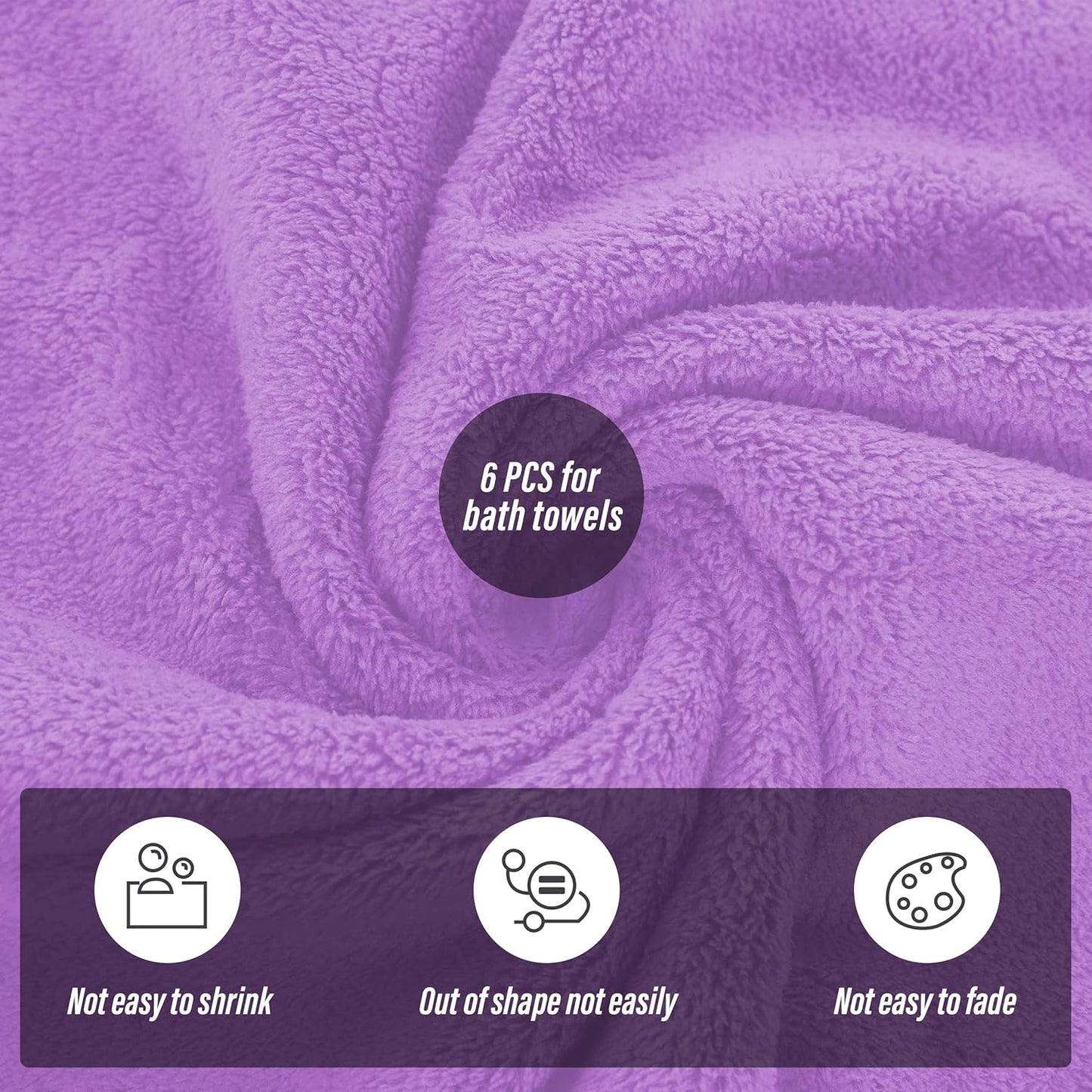 MOONQUEEN 6 Pack Premium Bath Towel Set - Quick Drying - Microfiber Coral Velvet Highly Absorbent Towels - Multipurpose Use as Bath Fitness, Bathroom, Shower, Sports, Yoga Towel (Purple)