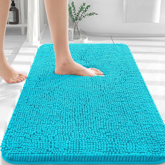 OLANLY Bathroom Rugs 30x20, Extra Soft Absorbent Chenille Bath Rugs, Rubber Backing Quick Dry, Machine Washable Bath Mats for Bathroom Floor, Tub and Shower, Home Decor Accessories, Aqua Sky