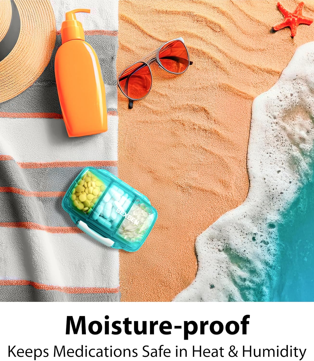 Travel Pill Organizer – Compact Medicine Kit for Purse, Portable Pharmacy Pill Box with Labels, Moisture-Proof Vitamin & Supplement Holder with 7 Secure Compartments for Home & Travel