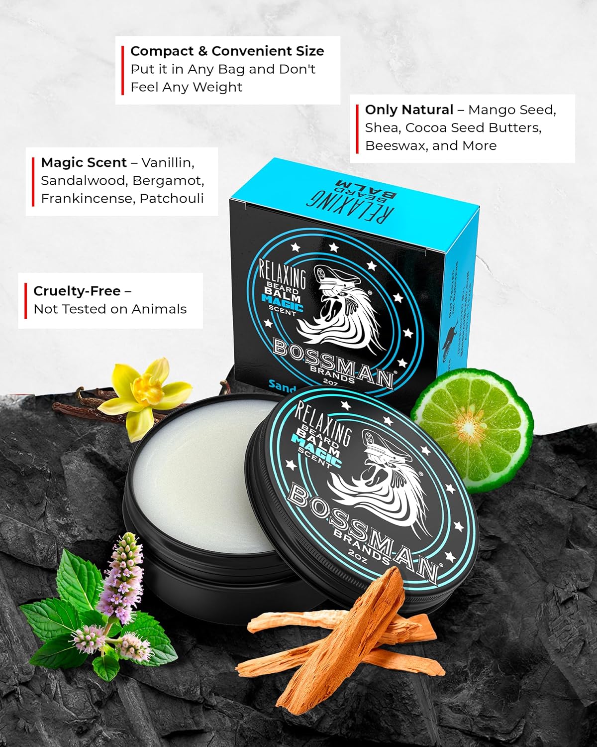 Bossman Relaxing Beard Balm for Men (Magic Scent) – Tames, Relaxes, Thickens & Softens for Ultimate Beard Care – Made in USA