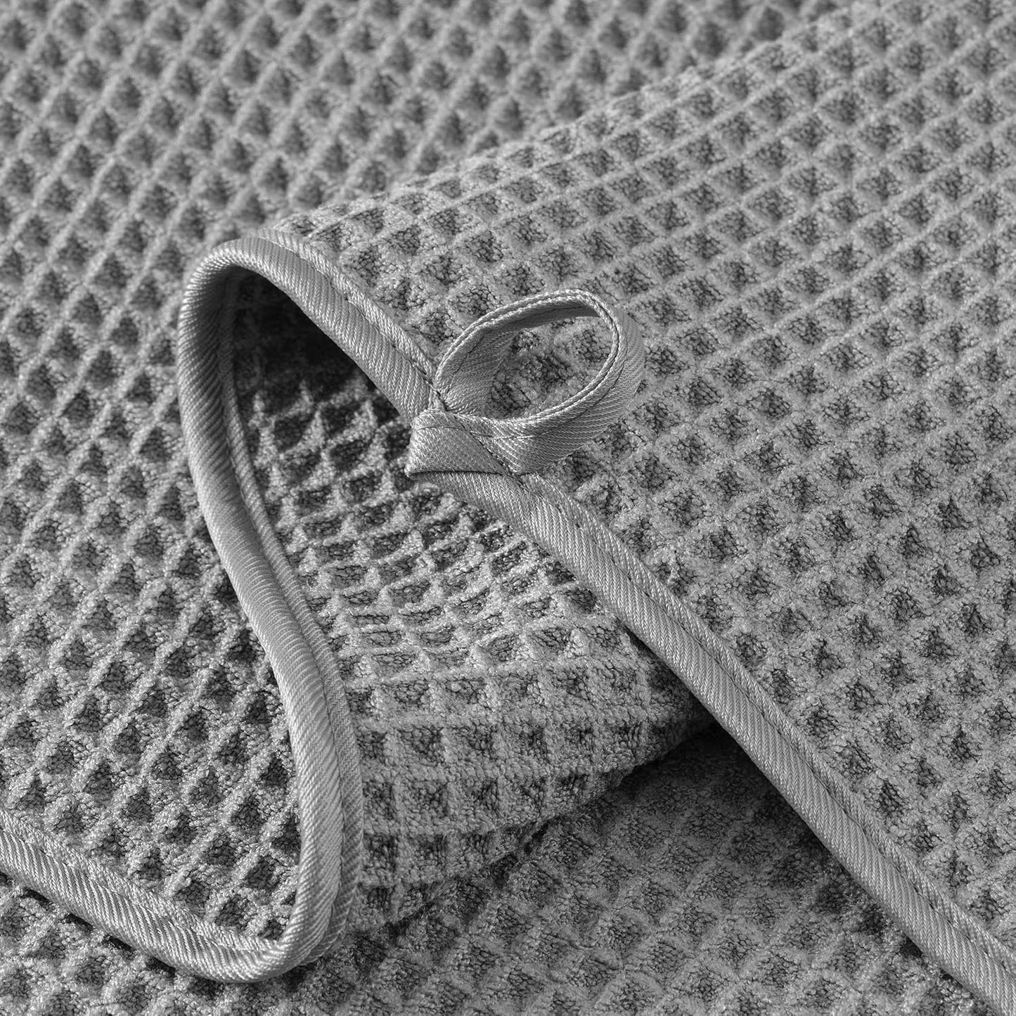 New Microfiber Waffle Bath Towels, 2 Pieces, Oversized, Soft, Absorbent, Fast Drying, Lint Free (Gray+Pink)