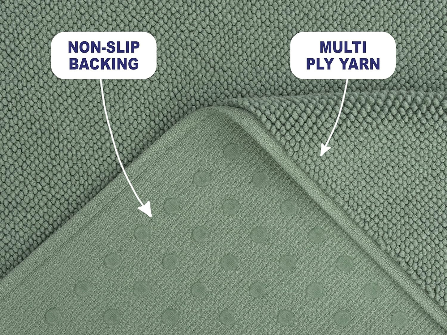 American Soft Linen Bath Rug, 20 in 34 in 100% Cotton Bath Mats Rugs for Bathroom, Slip Reducer Washable Shaggy Form Area Rugs, Sage Green Bath Rug