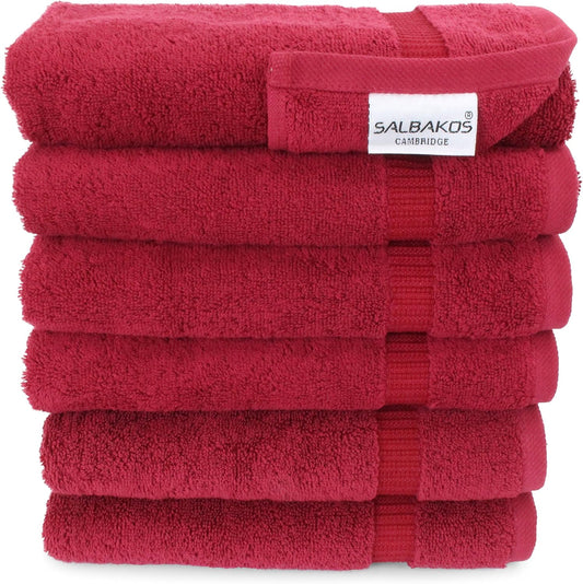 SALBAKOS 100% Turkish Cotton Hand Towel Set of 6 16x30 inch | Heirloom Quality | Hotel & Spa Collection | Ultra Soft, Super Absorbent, Long Lasting Hand Towels | Made in Turkey (Wine, 6 Hand Towels)