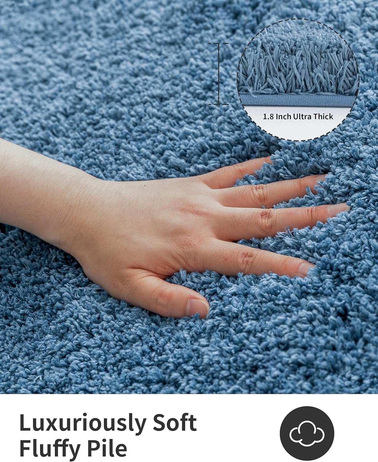 ILANGO Blue Bathroom Rugs 36" × 24" Non Slip & Super Absorbent Extra Thick Soft, Washable Bath Mat for Floor, Microfiber Plush Shaggy Bath Rug with Rubber for Bathtub Shower Room Sink