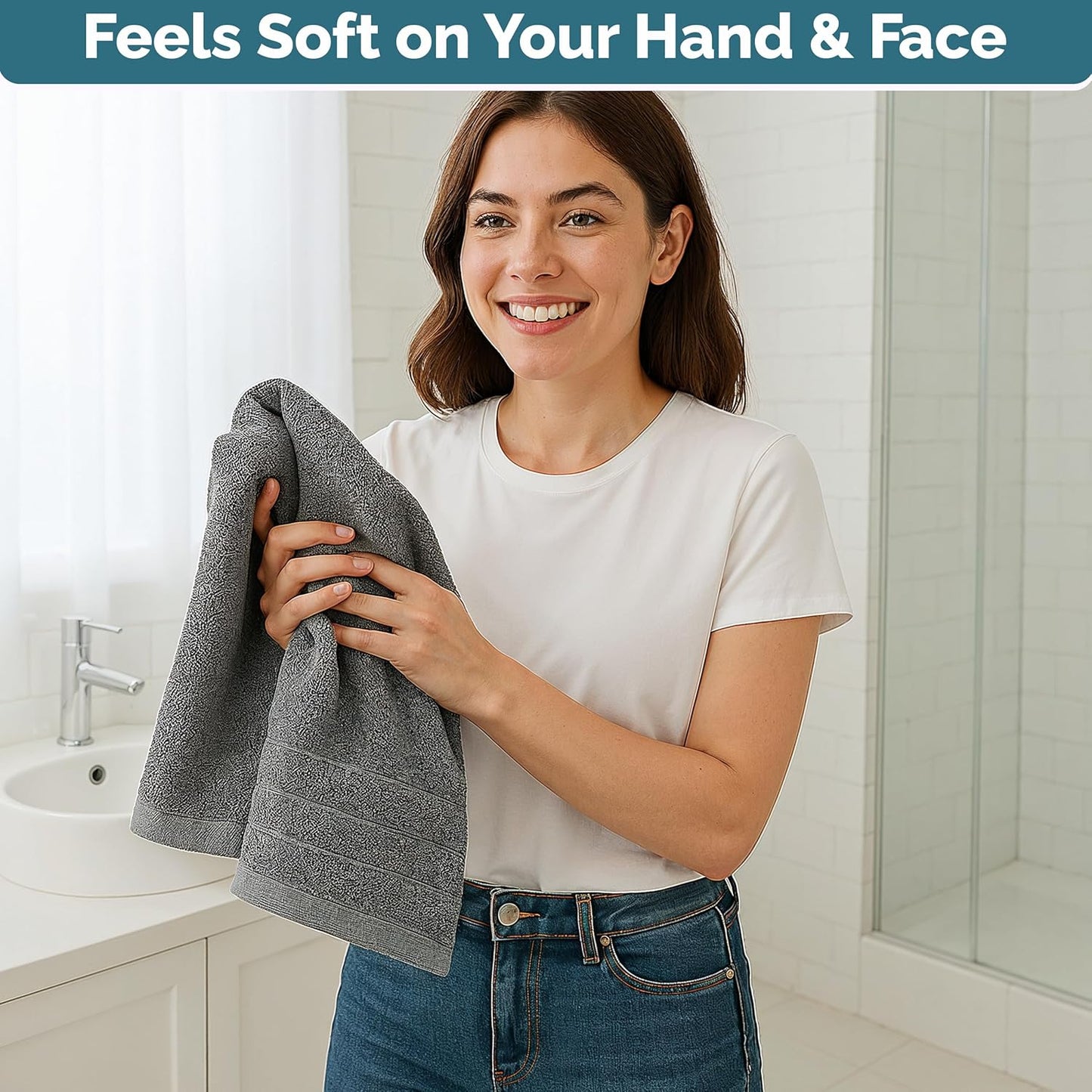 Casa Platino 100% Mercerized Cotton Hand Towels for Bathroom (16"x28") - Spa & Hotel Quality - Ring Spun - Quick Dry, Soft & Absorbent Bath Hand Towel Set of 6 - Pet Friendly, Pre Shrunk - Cool Grey