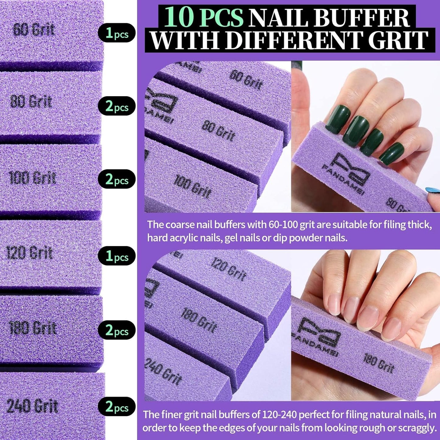 FANDAMEI Nail Buffer and Shine Kit, Nail Care Kit, 10 PCS Nail Buffer Block, Nail Buffer Kit, Nail Buffers, Nail Buffing Block, Nail Tools, Nail Kit, Manicure Tools, Buffer Nail File